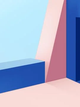 Vector Minimal Geometric Shapes Studio Shot Background, Pink &amp; Blue Stock Illustration