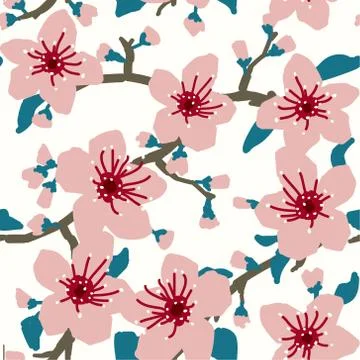 Vector Minimal Painting Effect Sakura or Floral Repeat seamless Pattern Stock Illustration