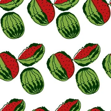 Vector. Minimalism seamless pattern with watermelons in linear grunge style. Stock Illustration