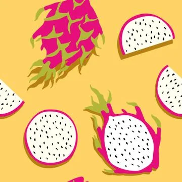Vector Minimalist Seamless Dragon Fruit or Pitaya Pattern Stock Illustration