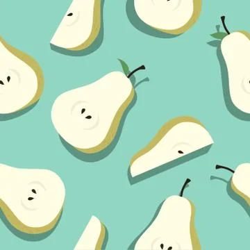 Vector Minimalist Seamless Pear with Shadow Pattern Stock Illustration