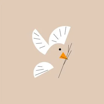 Vector minimalistic bird with branch in outline style Stock Illustration