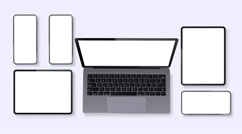 Vector minimalistic illustration set device. Smartphone, laptop, tablet, top Stock Illustration