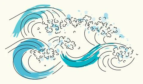 Vector minimalistic illustration of wave contours and splashes with paint spo Stock Illustration