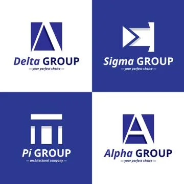 Vector minimalistic negative space greek letters logo set Stock Illustration
