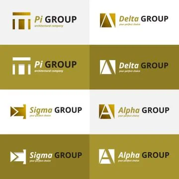 Vector minimalistic negative space greek letters logo set Stock Illustration