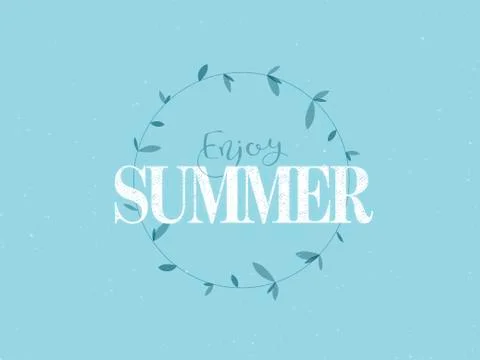 Vector minimalistic style banner with text "Enjoy summer" in frame of leafs Stock Illustration