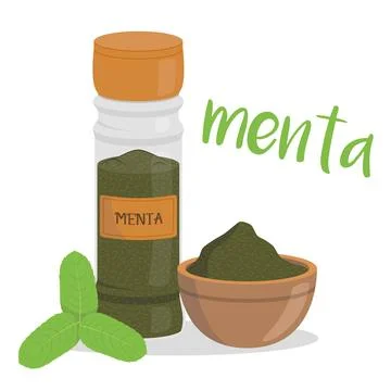 Vector mint illustration isolated in cartoon style. Spanish name. Herbs and.. Stock Illustration