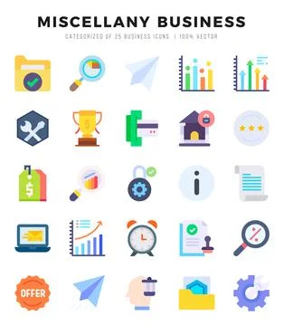 Vector Miscellany Business types icon set in Flat style. vector illustration. Stock Illustration