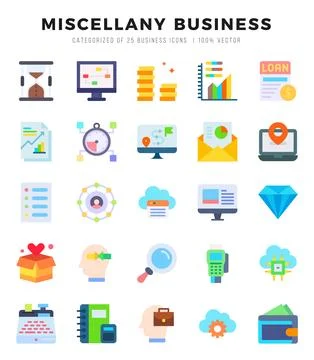 Vector Miscellany Business types icon set in Flat style. vector illustration. Stock Illustration