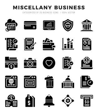 Vector Miscellany Business types icon set in Glyph style. vector illustration Stock Illustration