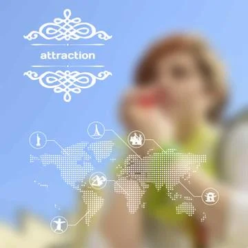 Vector mobile and web interface with landmarks and attraction Stock Illustration