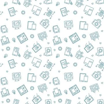 Vector Mobile App Development outline seamless pattern Stock Illustration