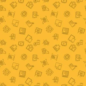 Vector mobile app development yellow line seamless pattern Illustrazione stock