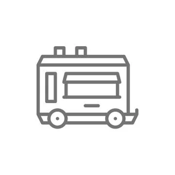 Vector mobile kitchen food trailer line icon. イラスト素材
