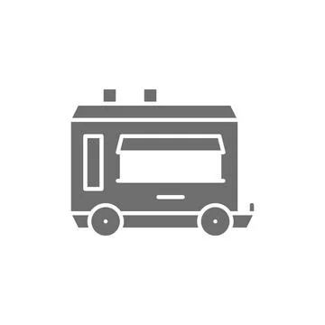 Vector mobile kitchen food trailer gray icon. Stock Illustration