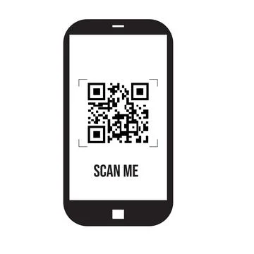 Vector mobile phone scan QR code on screen icon symbol on white background. イラスト素材