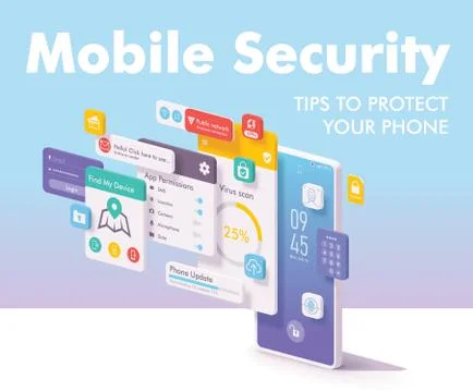 Vector mobile security and data protection concept Stock Illustration