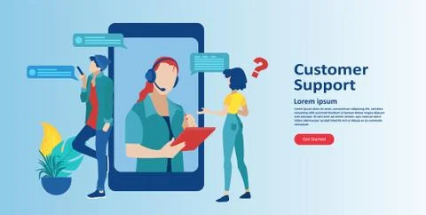 Vector of an mobile service operator with headset answering client questions Stock Illustration