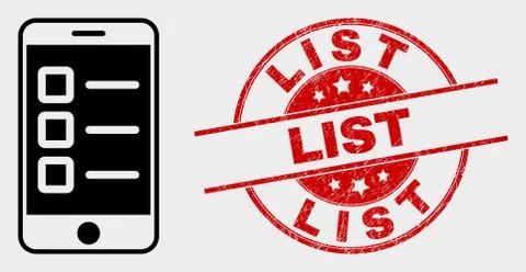 Vector Mobile Test Items Icon and Grunge List Stamp 스톡 일러스트