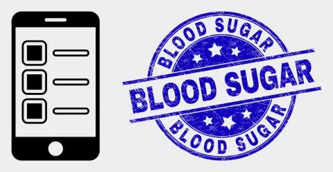 Vector Mobile Test Items Icon and Distress Blood Sugar Stamp Ilustración de archivo