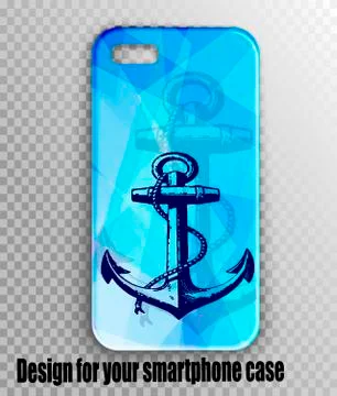 Vector mockup design cover for smartphone - nautical theme with anchor Stock Illustration
