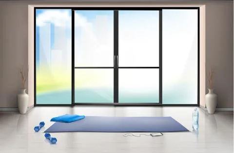 Vector mockup of empty gym hall with glass door Stock-Illustration