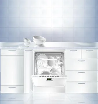 Vector mockup of kitchen room with dishwasher Stock-Illustration
