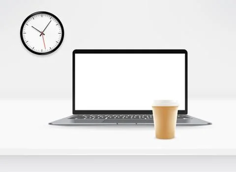Vector mockup with modern laptop and clock 库存插图