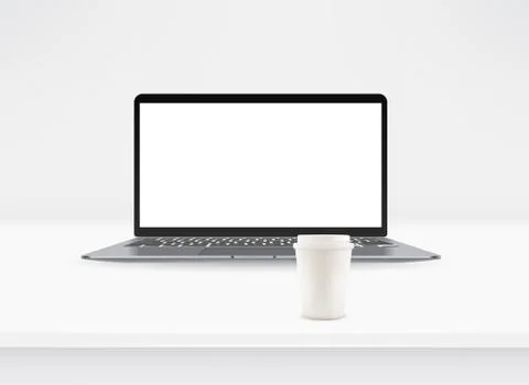 Vector mockup with modern laptop and coffee cup Stock Illustration