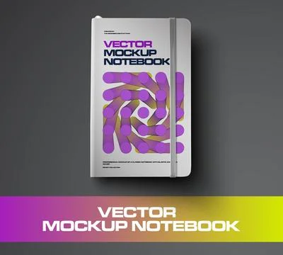 Vector mockup of notebook with elastic band, bookmark, with abstract design.. Stock Illustration
