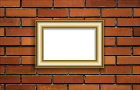 Vector mockup. White poster in a gold frame hangs on a red brick wall. Picture Stock Illustration