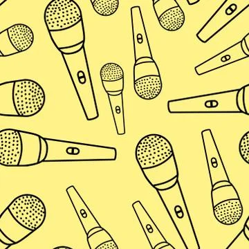 Vector model with a contour image of the microphone. Illustration of a black Illustrazione stock