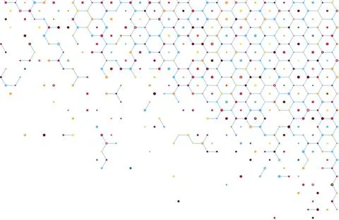 Vector modern absrtact geometric pattern hexagon. Multicolor lines and dots Stock Illustration