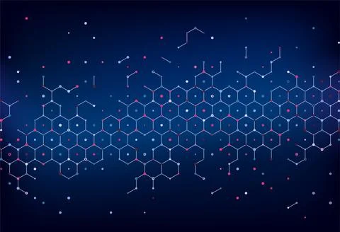 Vector modern absrtact geometric pattern hexagon. Blue lines and dots abstract Stock Illustration