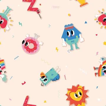 Vector Modern Abstract Palyful Characters Kids seamless pattern background Stock Illustration