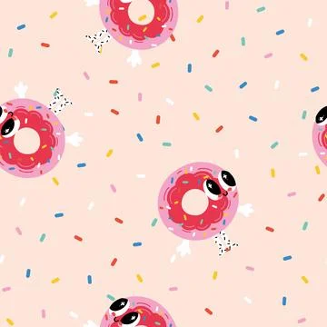 Vector Modern Abstract Playful Doughnut Sprinkles Children Design on Beige Stock Illustration
