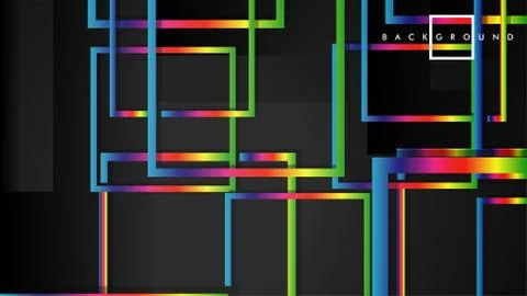 Vector Modern Abstract Squares Backgrounds . with a black and rainbow color g Stock Illustration