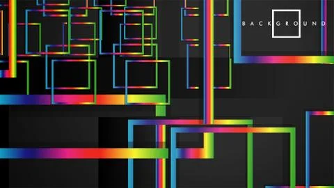 Vector Modern Abstract Squares Backgrounds . with a black and rainbow color g Stock Illustration