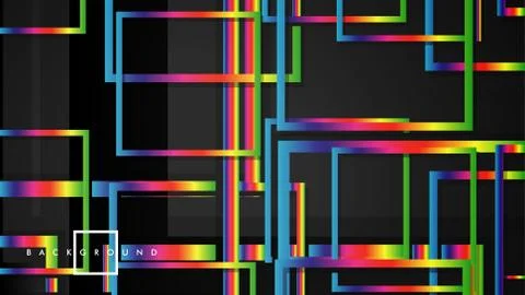 Vector Modern Abstract Squares Backgrounds . with a black and rainbow color g Stock Illustration