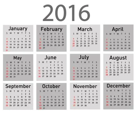 Vector modern and simple calendar 2016 Stock Illustration
