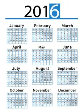 Vector modern and simple calendar 2016 Stock Illustration