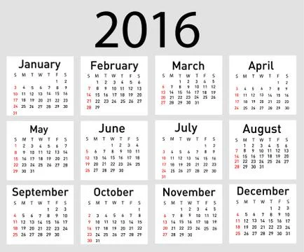 Vector modern and simple calendar 2016 Stock Illustration