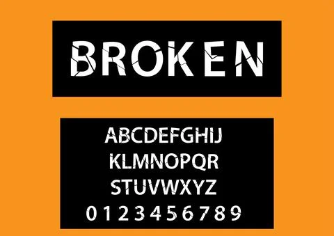 Vector of modern broken font and alphabet. 스톡 일러스트