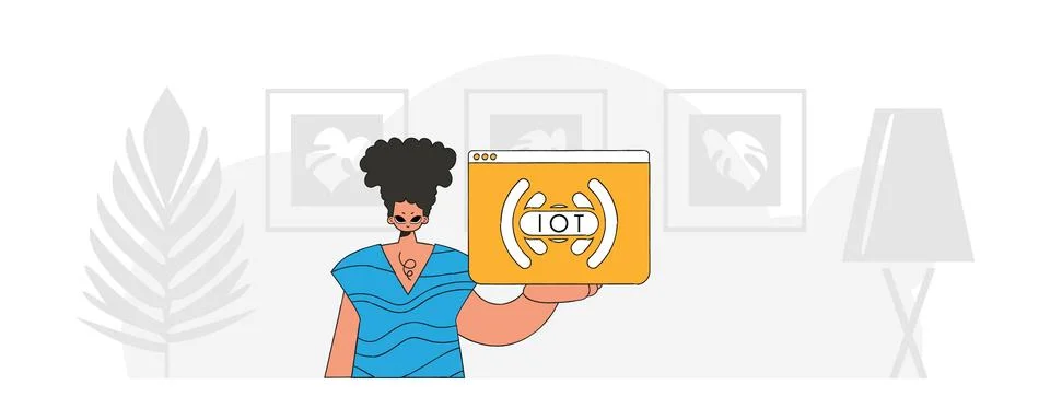 Vector modern character style of a guy sitting on the floor, holding an IoT.. 스톡 일러스트