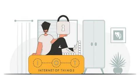 Vector modern character style illustrating a human holding cloud storage. Stock Illustration