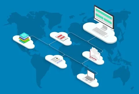 Vector modern cloud services flat background Stock Illustration