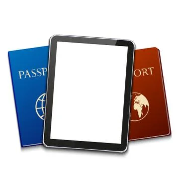Vector modern computer tablet with passport 스톡 일러스트