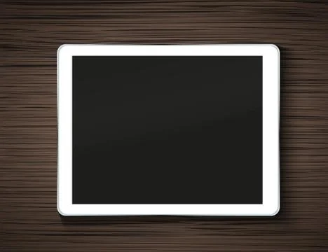 Vector modern computer tablet on wooden Stock Illustration