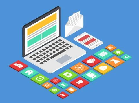 Vector modern concept 3d isometric laptop 스톡 일러스트